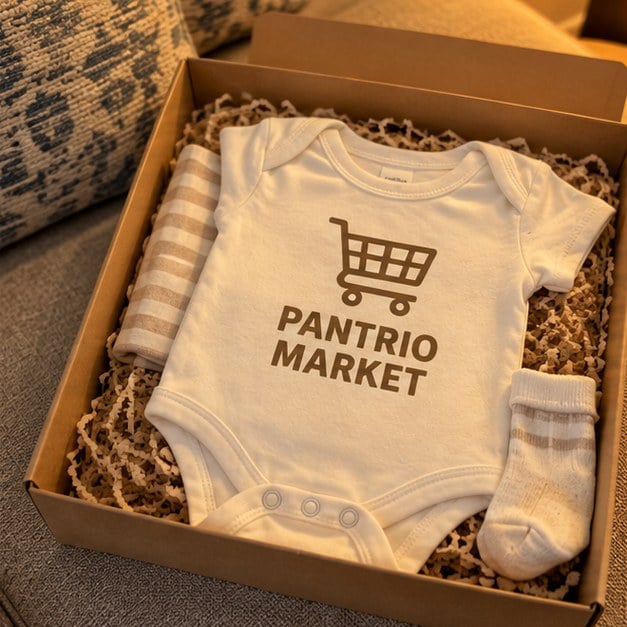 Customer photo of a custom onesie gift box
